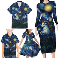 Yule Goat Starry Night Family Matching Long Sleeve Bodycon Dress and Hawaiian Shirt LT9 - Wonder Print Shop