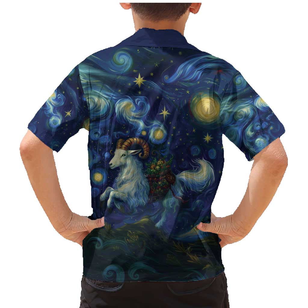 Yule Goat Starry Night Family Matching Mermaid Dress and Hawaiian Shirt LT9 - Wonder Print Shop