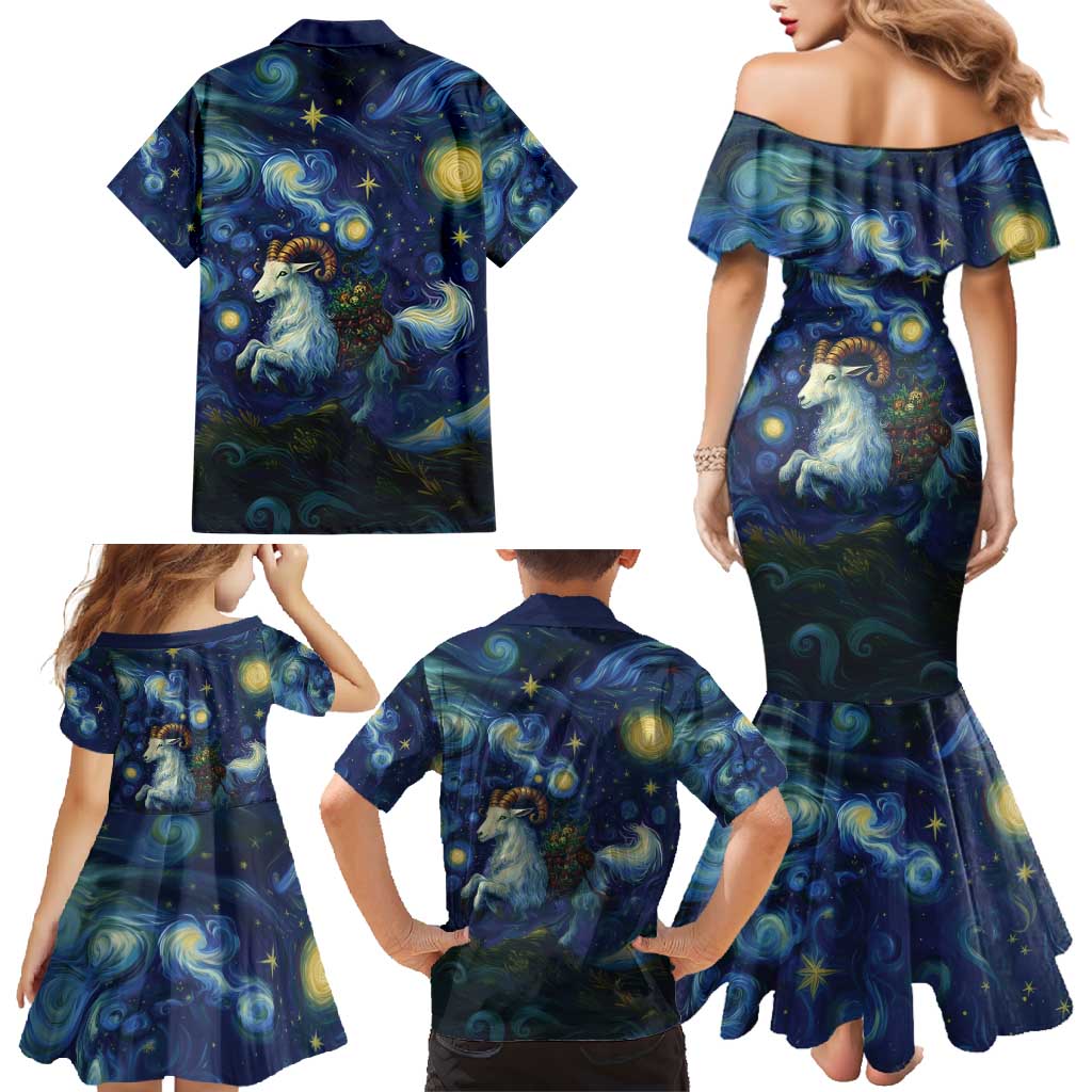 Yule Goat Starry Night Family Matching Mermaid Dress and Hawaiian Shirt LT9 - Wonder Print Shop