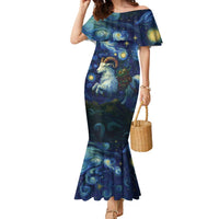 Yule Goat Starry Night Family Matching Mermaid Dress and Hawaiian Shirt LT9 - Wonder Print Shop