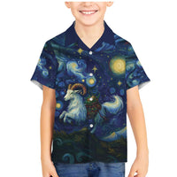 Yule Goat Starry Night Family Matching Mermaid Dress and Hawaiian Shirt LT9 - Wonder Print Shop