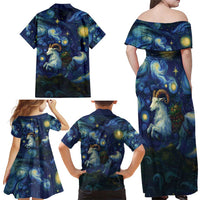 Yule Goat Starry Night Family Matching Off Shoulder Maxi Dress and Hawaiian Shirt LT9 - Wonder Print Shop