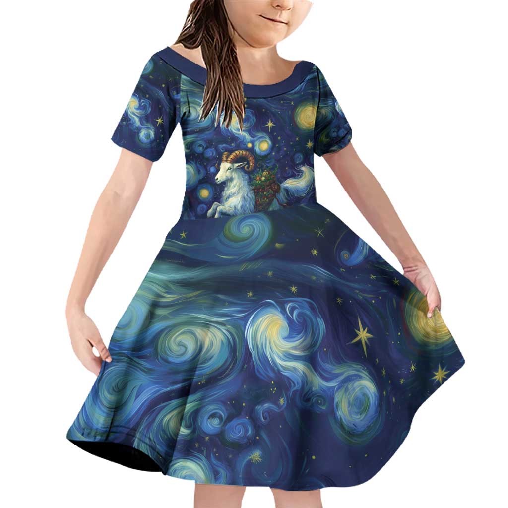 Yule Goat Starry Night Family Matching Off Shoulder Short Dress and Hawaiian Shirt LT9 - Wonder Print Shop