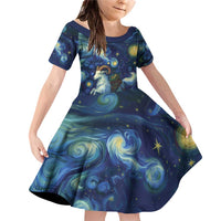 Yule Goat Starry Night Family Matching Off Shoulder Short Dress and Hawaiian Shirt LT9 - Wonder Print Shop