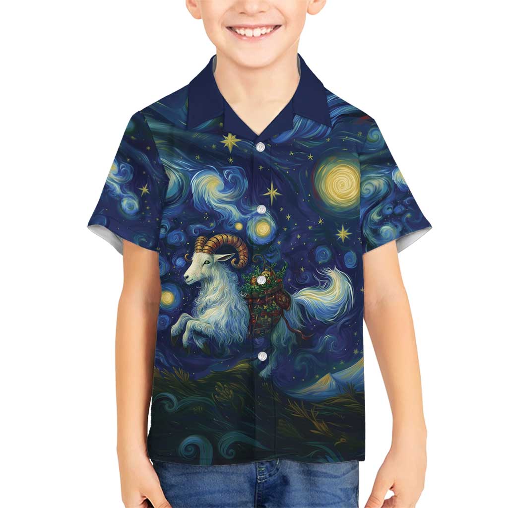 Yule Goat Starry Night Family Matching Off Shoulder Short Dress and Hawaiian Shirt LT9 - Wonder Print Shop