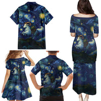 Yule Goat Starry Night Family Matching Puletasi and Hawaiian Shirt - Wonder Print Shop