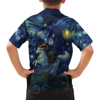 Yule Goat Starry Night Family Matching Short Sleeve Bodycon Dress and Hawaiian Shirt - Wonder Print Shop