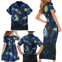 Yule Goat Starry Night Family Matching Short Sleeve Bodycon Dress and Hawaiian Shirt - Wonder Print Shop