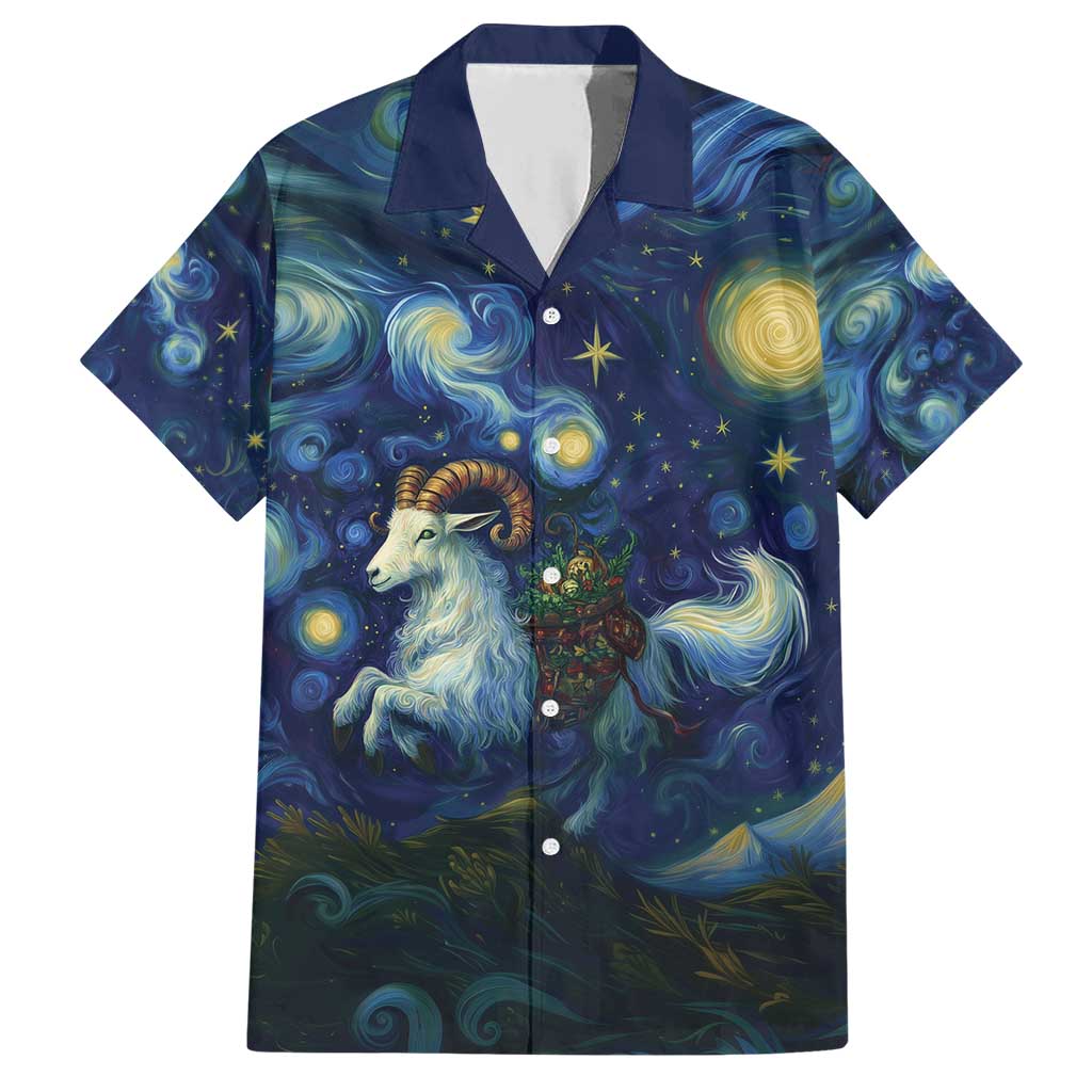 Yule Goat Starry Night Family Matching Short Sleeve Bodycon Dress and Hawaiian Shirt - Wonder Print Shop