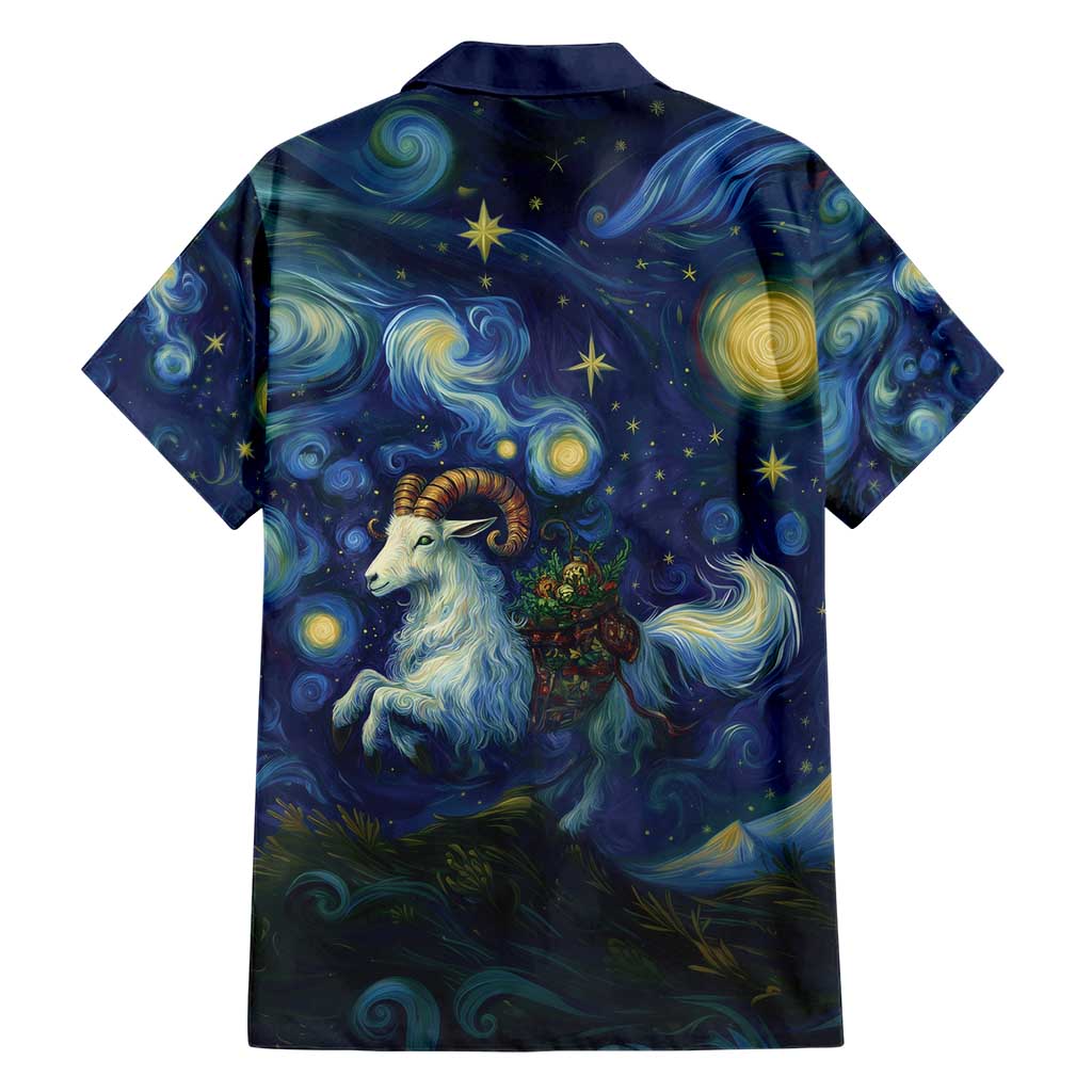 Yule Goat Starry Night Family Matching Short Sleeve Bodycon Dress and Hawaiian Shirt - Wonder Print Shop