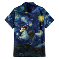 Yule Goat Starry Night Family Matching Short Sleeve Bodycon Dress and Hawaiian Shirt - Wonder Print Shop