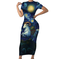 Yule Goat Starry Night Family Matching Short Sleeve Bodycon Dress and Hawaiian Shirt - Wonder Print Shop