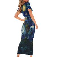 Yule Goat Starry Night Family Matching Short Sleeve Bodycon Dress and Hawaiian Shirt - Wonder Print Shop