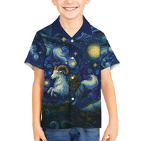 Yule Goat Starry Night Family Matching Short Sleeve Bodycon Dress and Hawaiian Shirt - Wonder Print Shop