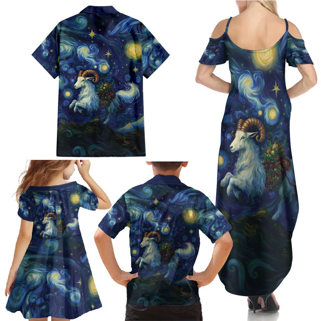 Yule Goat Starry Night Family Matching Summer Maxi Dress and Hawaiian Shirt - Wonder Print Shop