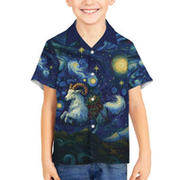 Yule Goat Starry Night Family Matching Summer Maxi Dress and Hawaiian Shirt - Wonder Print Shop