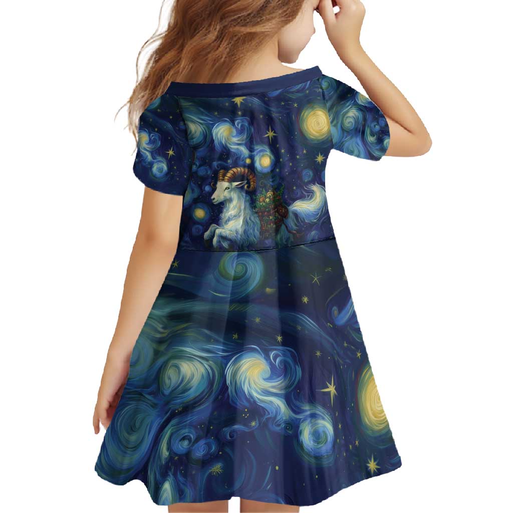 Yule Goat Starry Night Family Matching Tank Maxi Dress and Hawaiian Shirt - Wonder Print Shop