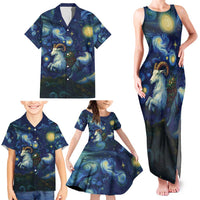 Yule Goat Starry Night Family Matching Tank Maxi Dress and Hawaiian Shirt - Wonder Print Shop