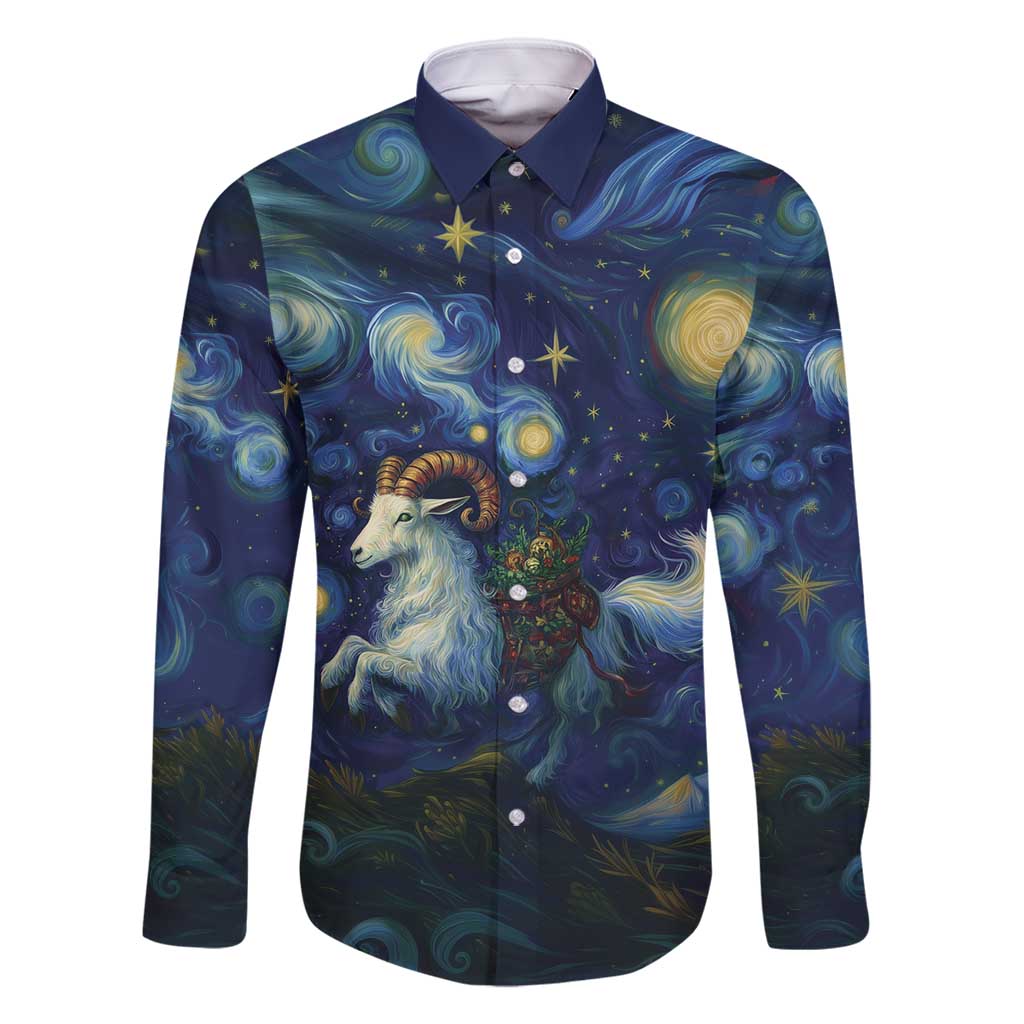 Yule Goat Starry Night Family Matching Tank Maxi Dress and Hawaiian Shirt - Wonder Print Shop
