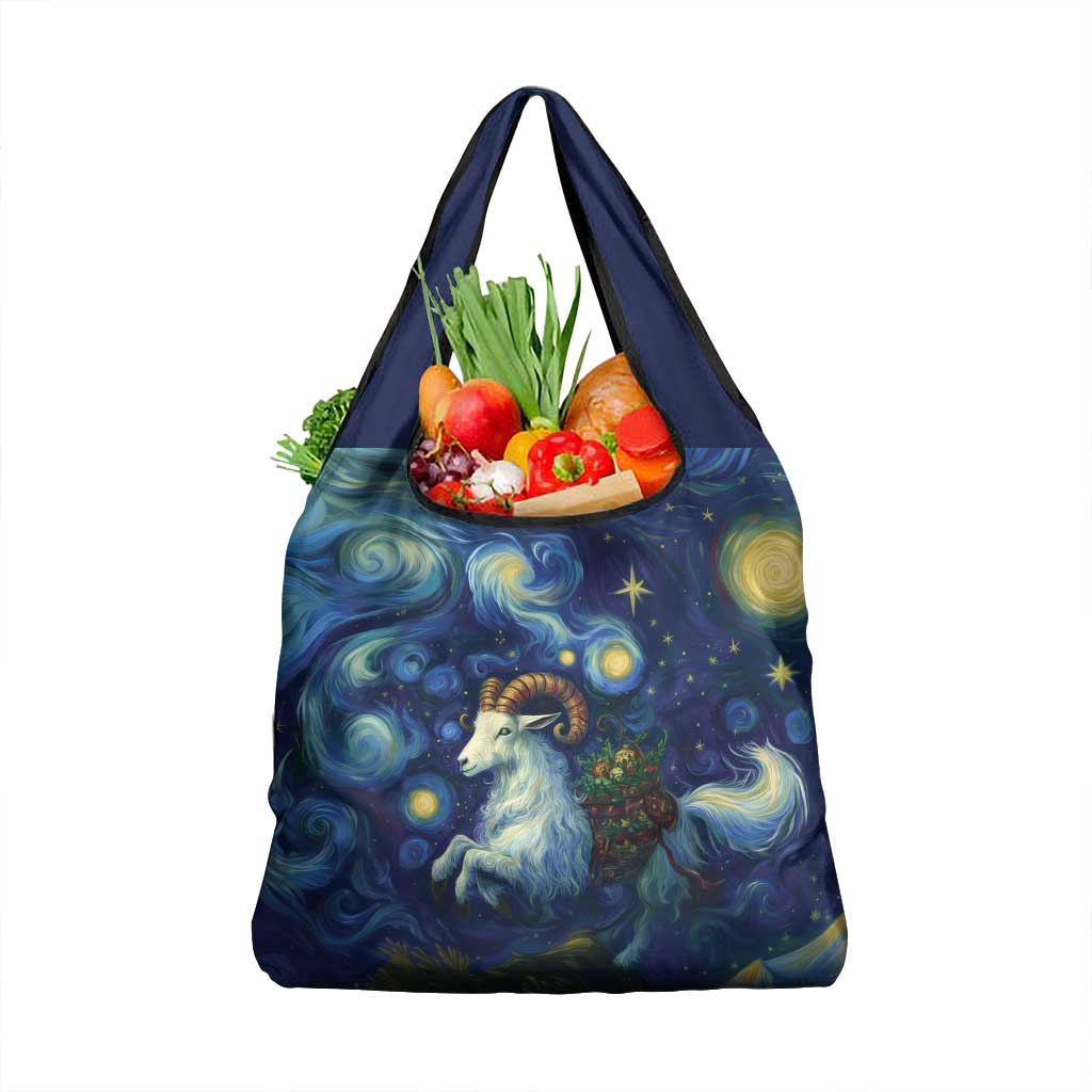 Yule Goat Starry Night Grocery Bag
