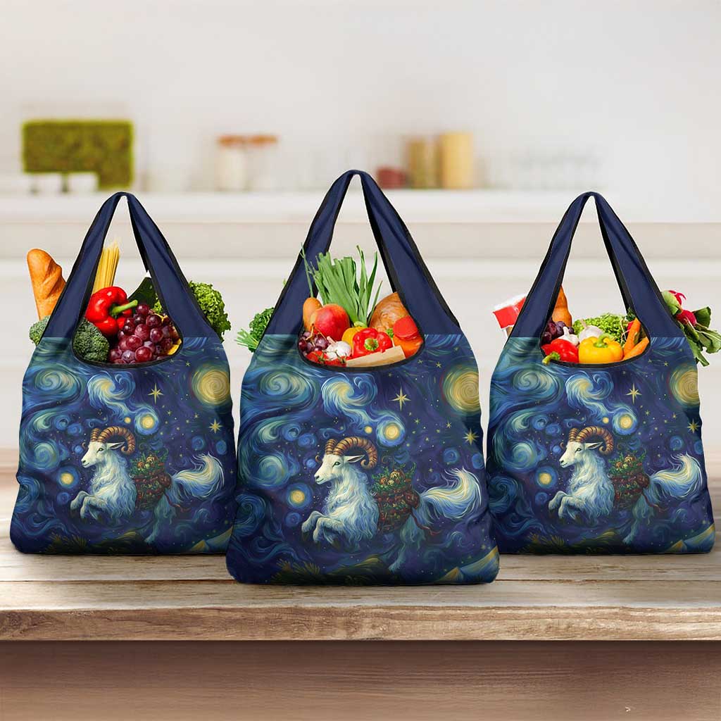 Yule Goat Starry Night Grocery Bag