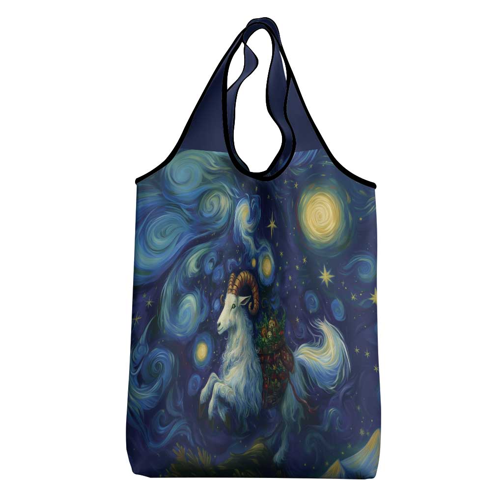 Yule Goat Starry Night Grocery Bag