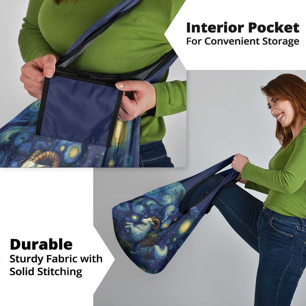 Yule Goat Starry Night Grocery Bag