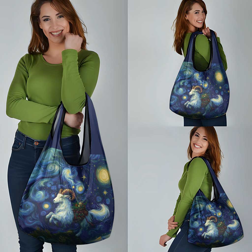 Yule Goat Starry Night Grocery Bag