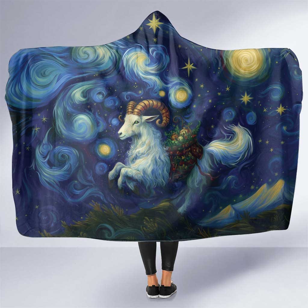 Yule Goat Starry Night Hooded Blanket