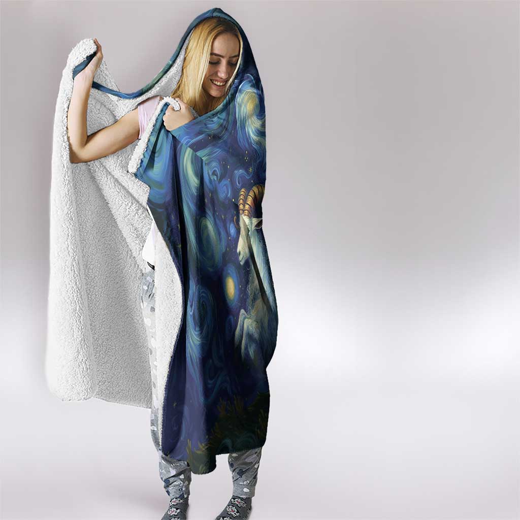 Yule Goat Starry Night Hooded Blanket