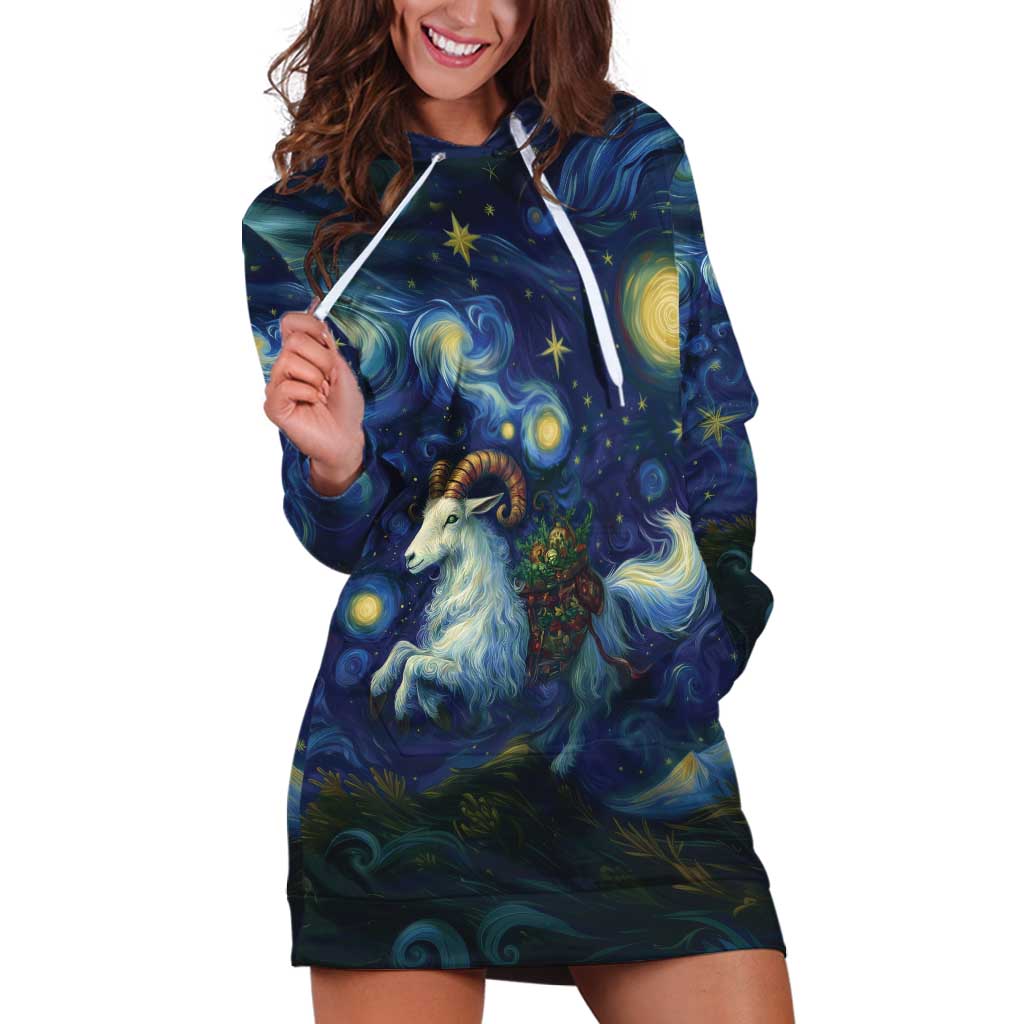 Yule Goat Starry Night Hoodie Dress - Wonder Print Shop