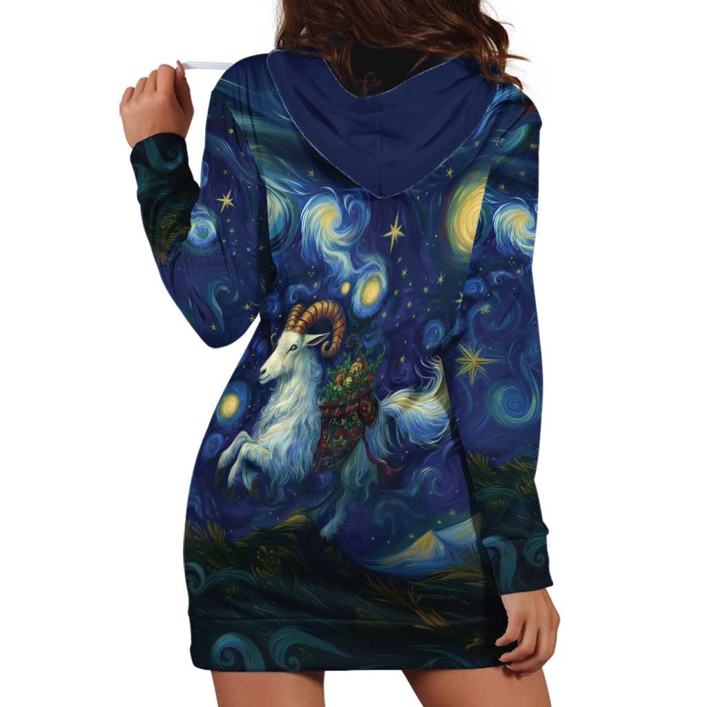 Yule Goat Starry Night Hoodie Dress - Wonder Print Shop