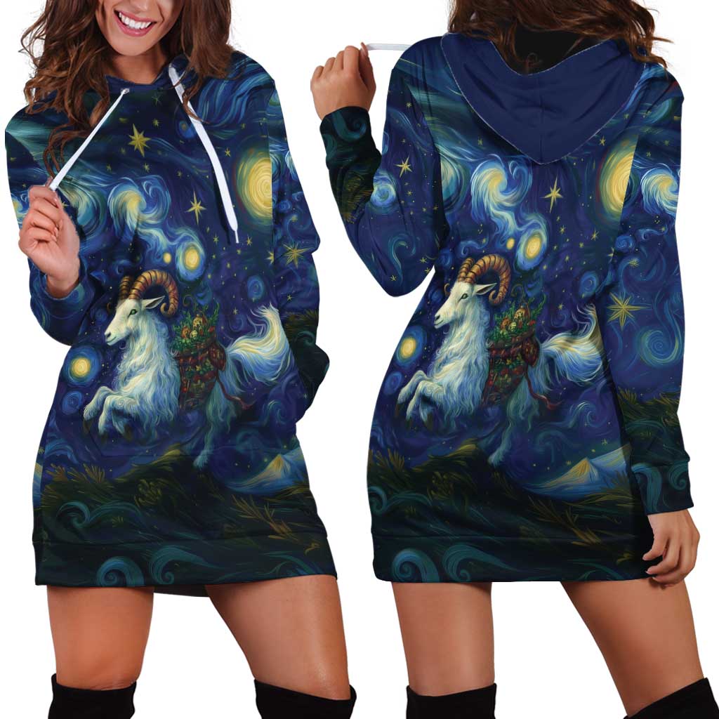 Yule Goat Starry Night Hoodie Dress - Wonder Print Shop