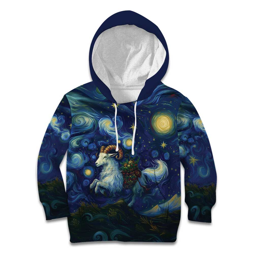 Yule Goat Starry Night Kid Hoodie - Wonder Print Shop