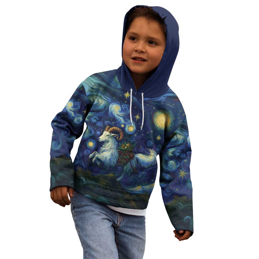 Yule Goat Starry Night Kid Hoodie - Wonder Print Shop