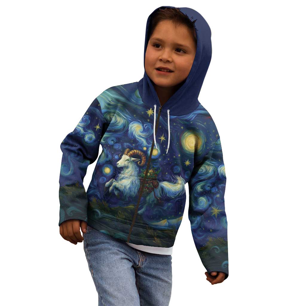 Yule Goat Starry Night Kid Hoodie - Wonder Print Shop