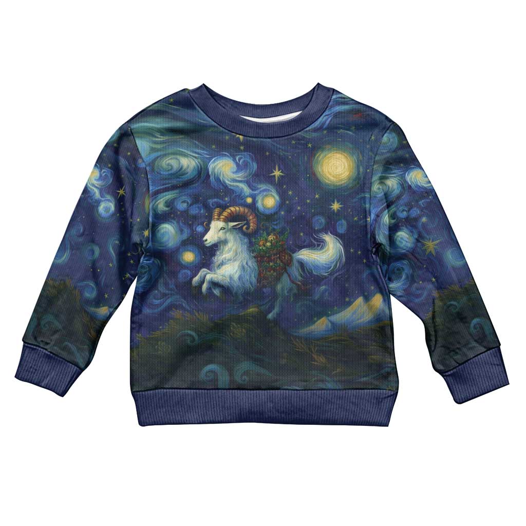 Yule Goat Starry Night Kid Ugly Christmas Sweater - Wonder Print Shop