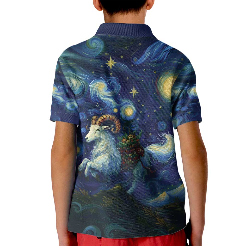 Yule Goat Starry Night Kid Polo Shirt - Wonder Print Shop