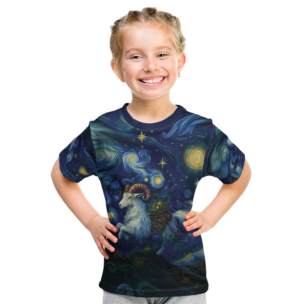 Yule Goat Starry Night Kid T Shirt - Wonder Print Shop