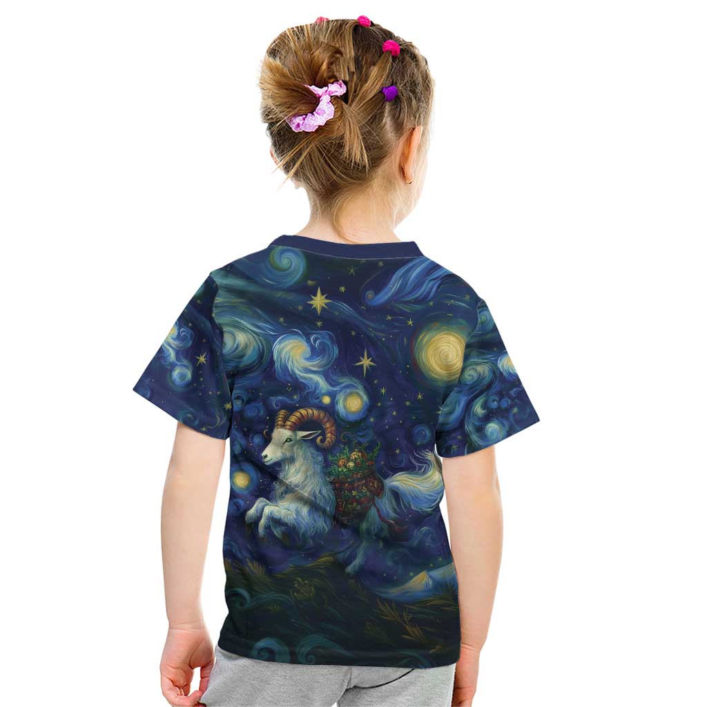 Yule Goat Starry Night Kid T Shirt - Wonder Print Shop