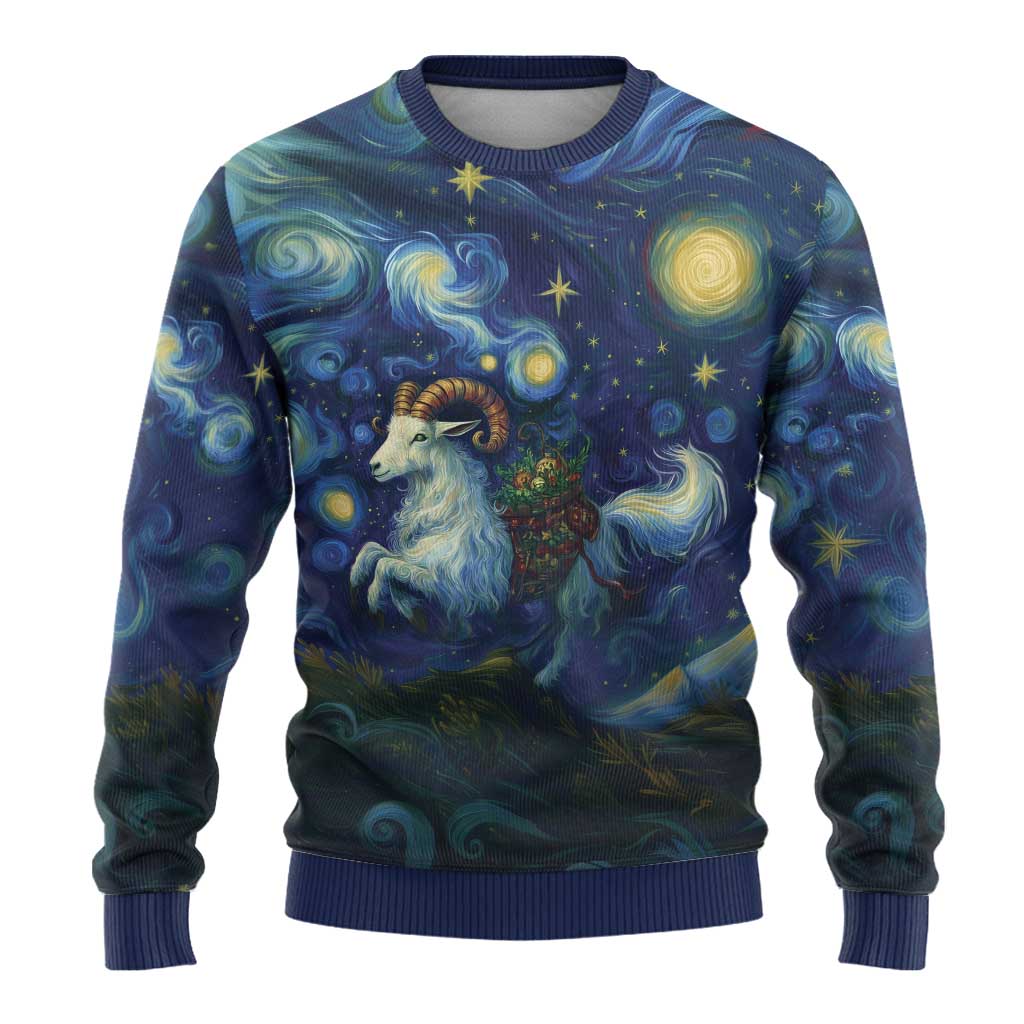 Yule Goat Starry Night Ugly Christmas Sweater - Wonder Print Shop
