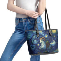 Yule Goat Starry Night Leather Tote Bag - Wonder Print Shop
