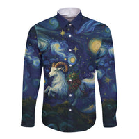 Yule Goat Starry Night Long Sleeve Button Shirt - Wonder Print Shop