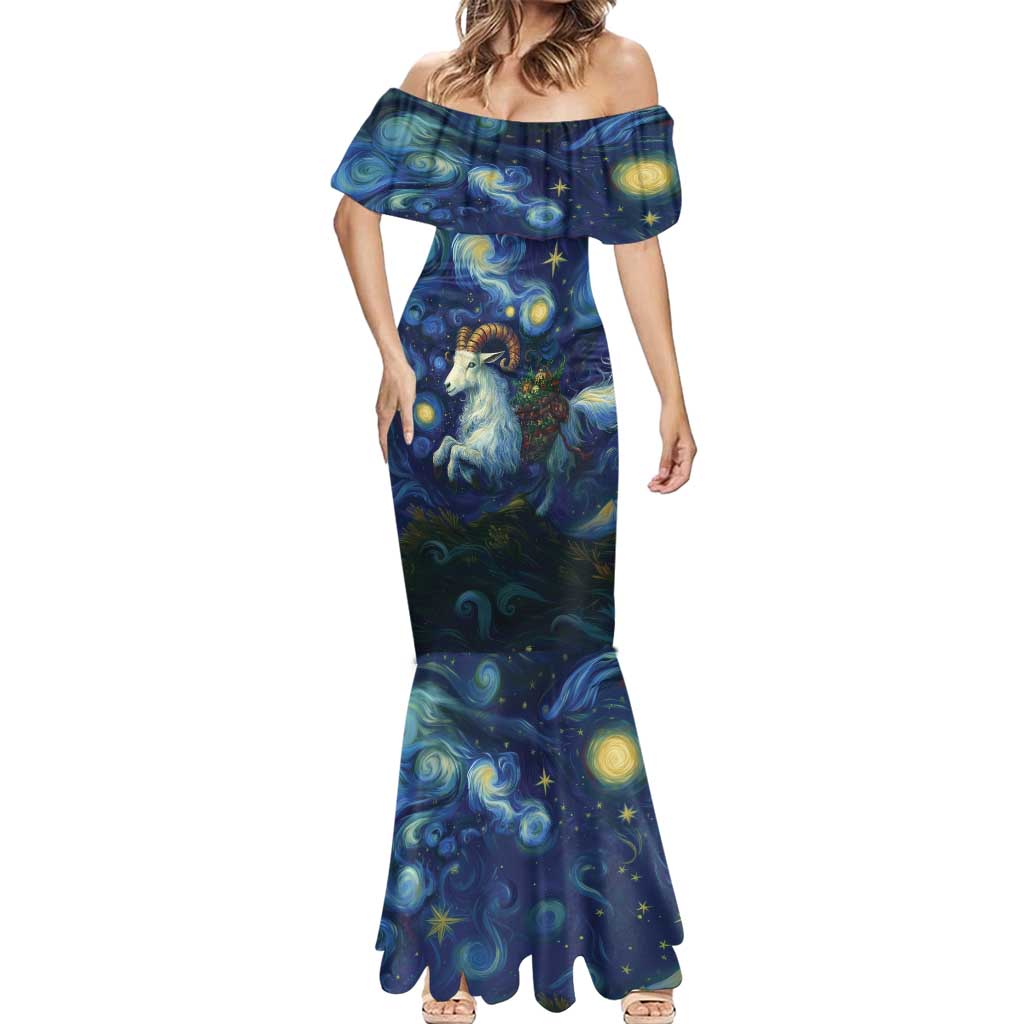 Yule Goat Starry Night Mermaid Dress - Wonder Print Shop