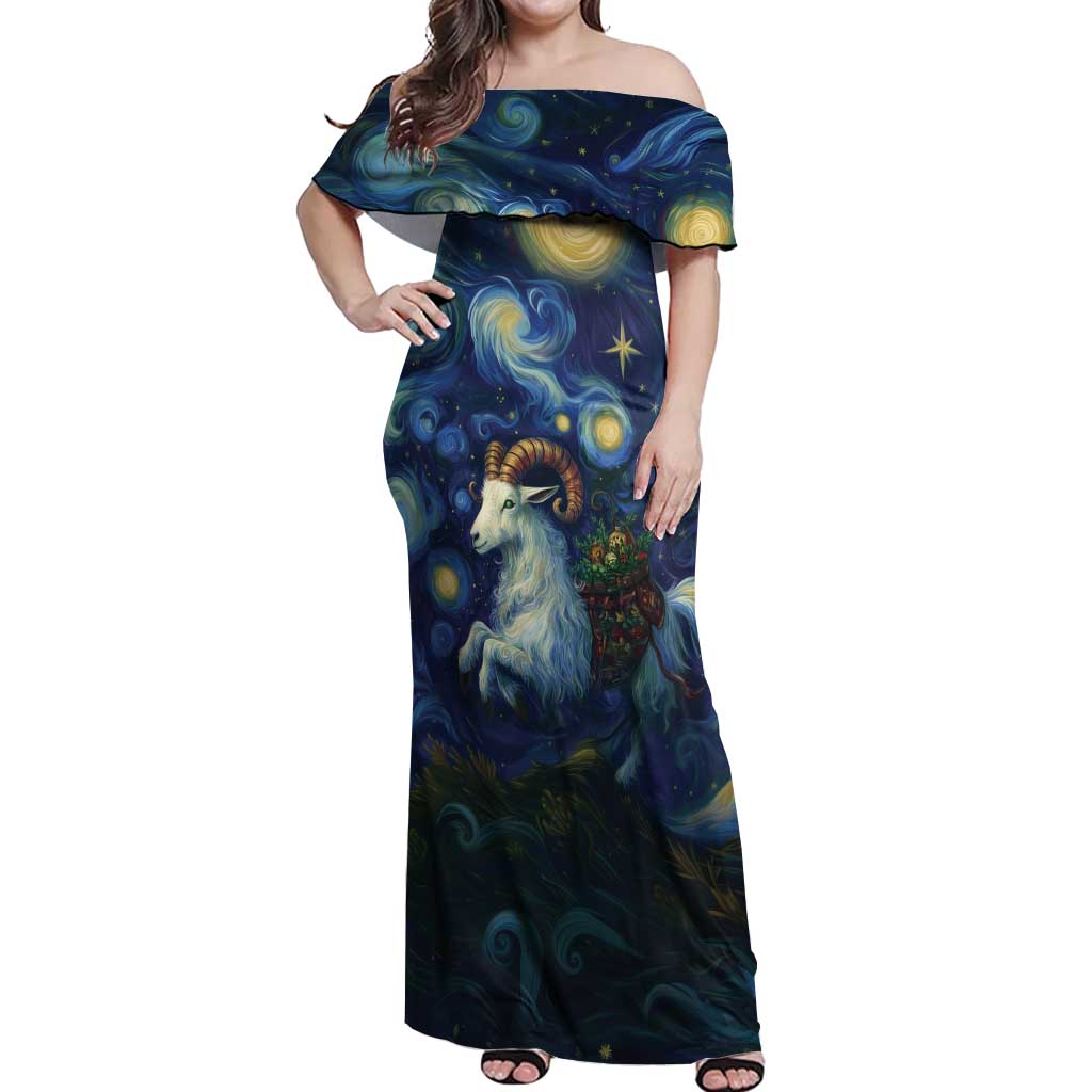 Yule Goat Starry Night Off Shoulder Maxi Dress - Wonder Print Shop
