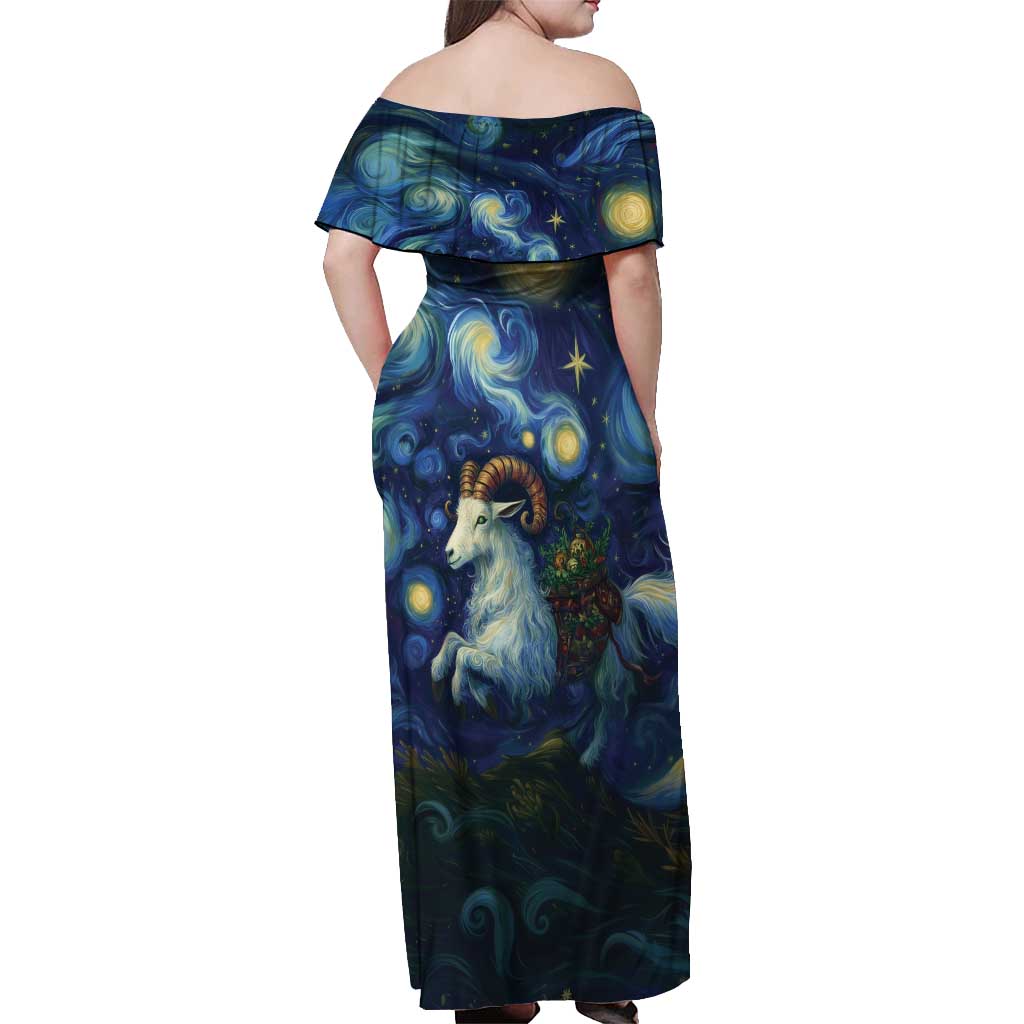 Yule Goat Starry Night Off Shoulder Maxi Dress - Wonder Print Shop