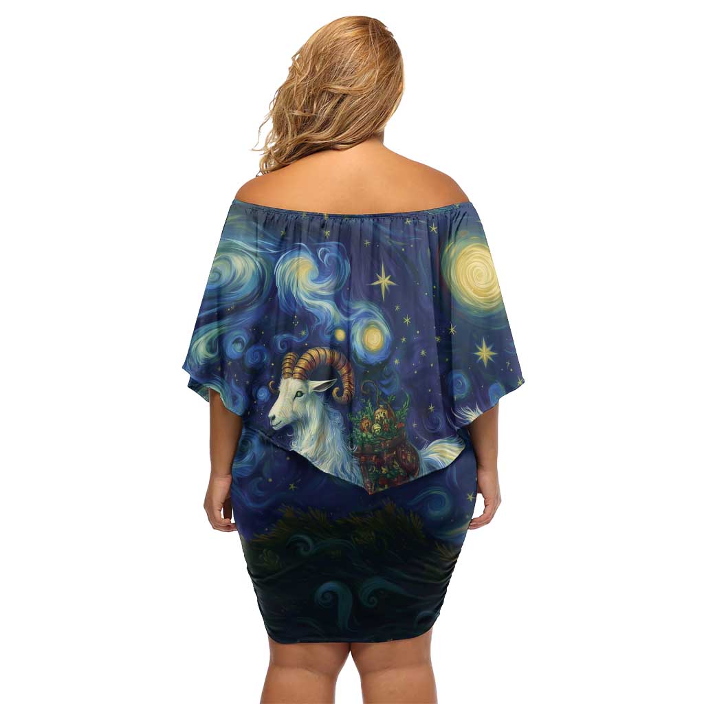 Yule Goat Starry Night Off Shoulder Short Dress - Wonder Print Shop
