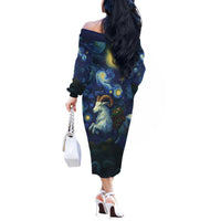 Yule Goat Starry Night Off The Shoulder Long Sleeve Dress - Wonder Print Shop