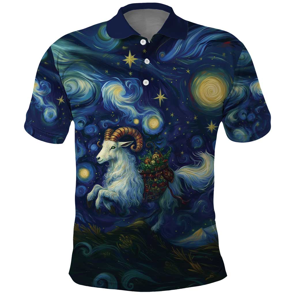 Yule Goat Starry Night Polo Shirt - Wonder Print Shop