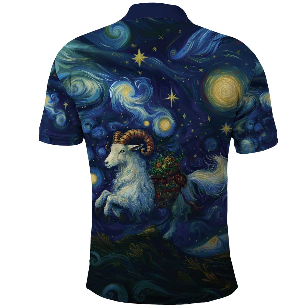 Yule Goat Starry Night Polo Shirt - Wonder Print Shop